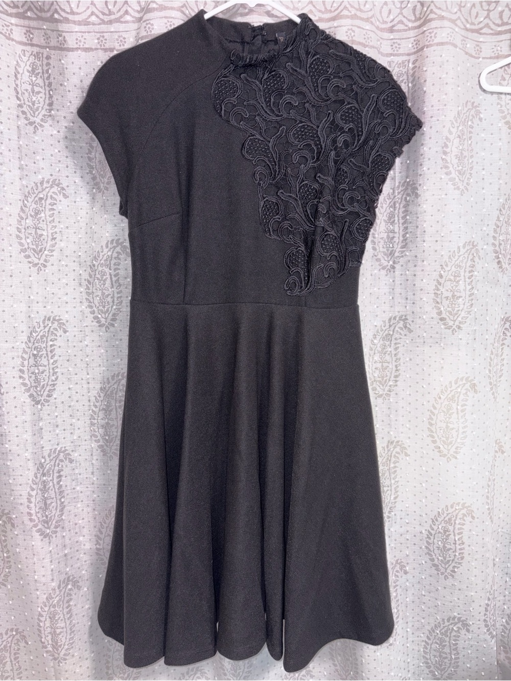 Tracy Reese Anthropologie Black Fit & Flare Dress with Lace Applique Size 6 NWT